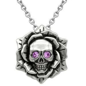 Skull Rose BIRTHSTONE Choose Month/Color Necklace
